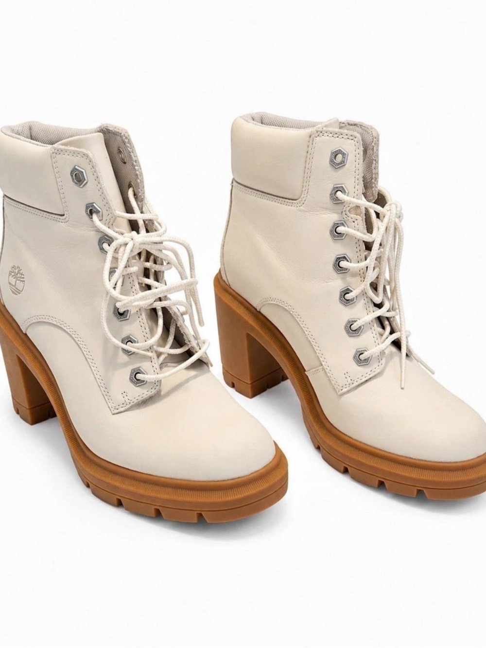 Timberland Women’s Ivory Leather Heeled Ankle Boots Size 7